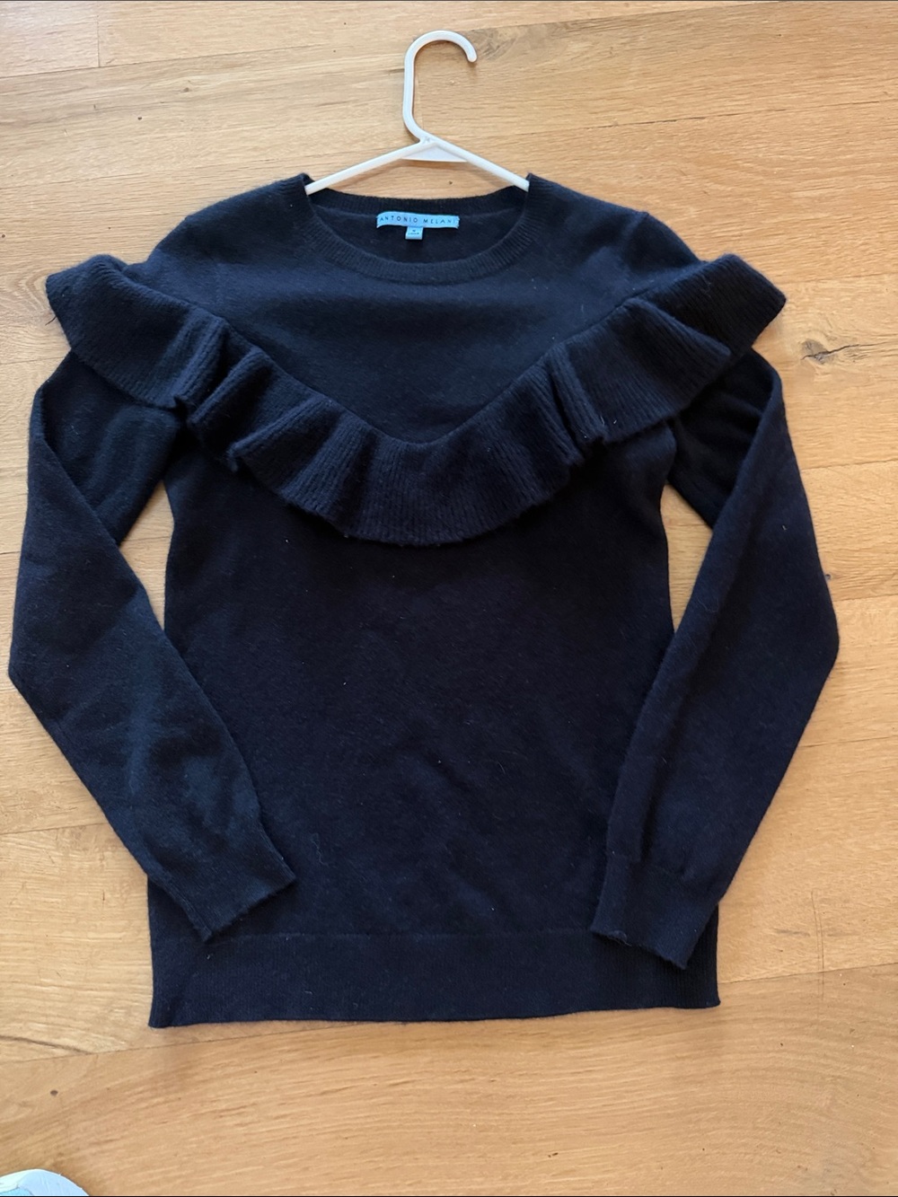 ANTONIO MELANI Black Ruffle Crewneck cashmere Sweater